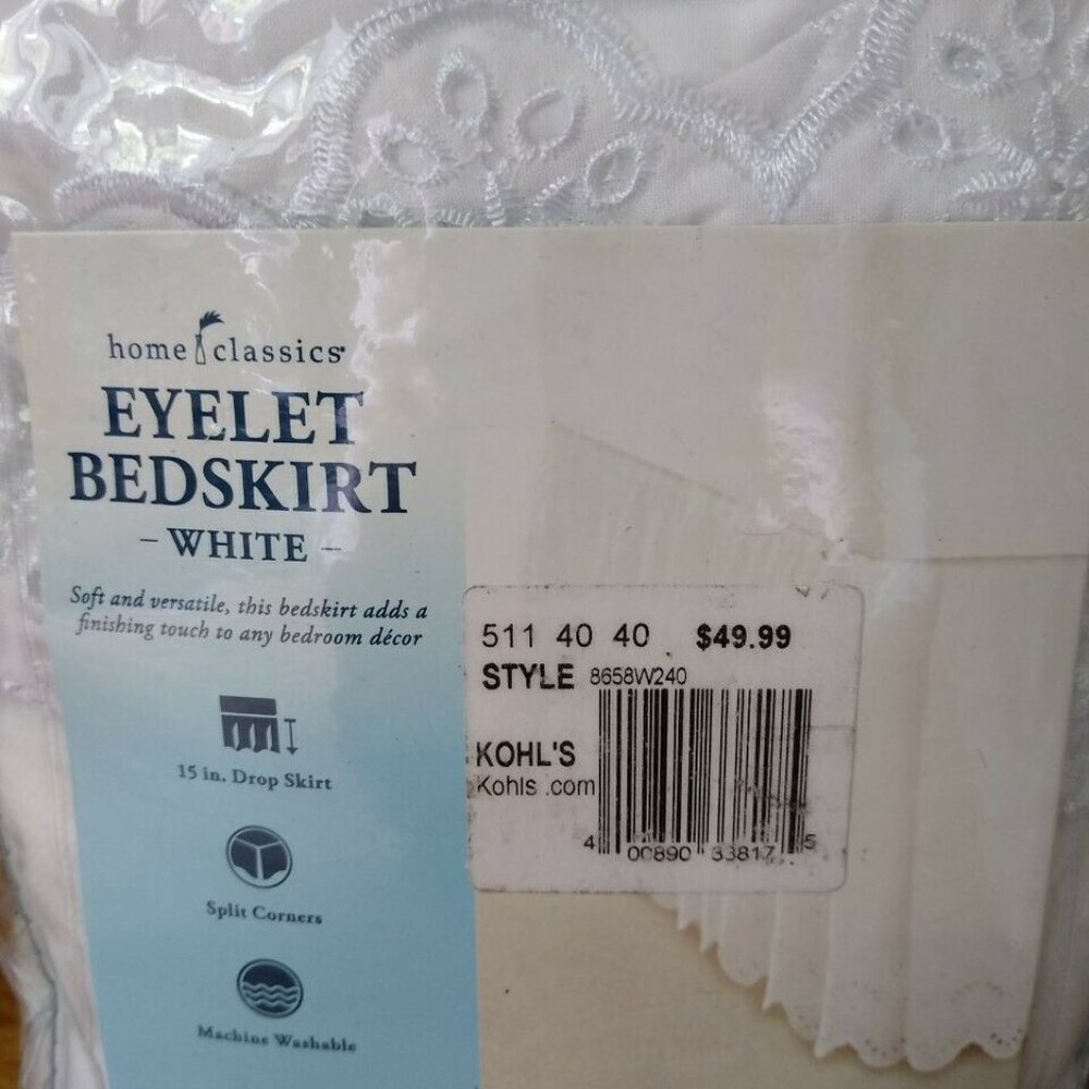 Queen White Eyelet Bed Skirt Dust Ruffle